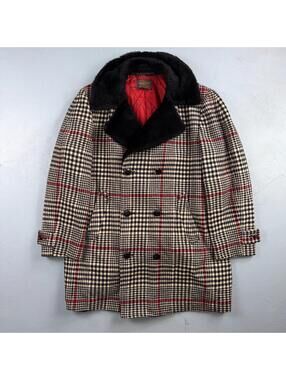 VTG Pendleton Jacket Black Plaid Wool USA Double Breast Chore Car Coat 60s 1960s